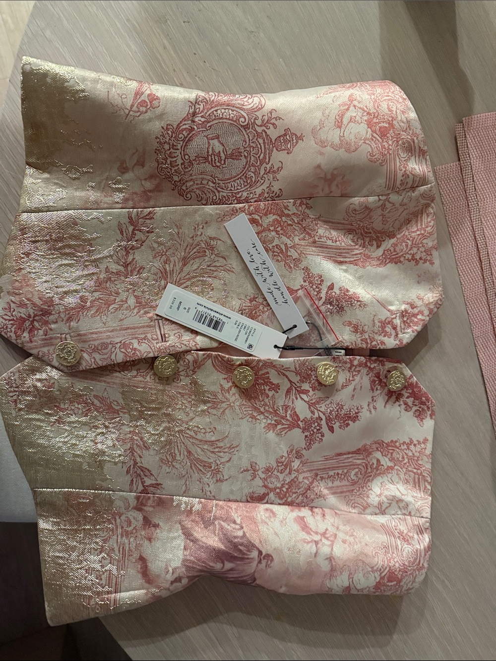 Alice + Olivia Pink and Gold Brocade Corset Top